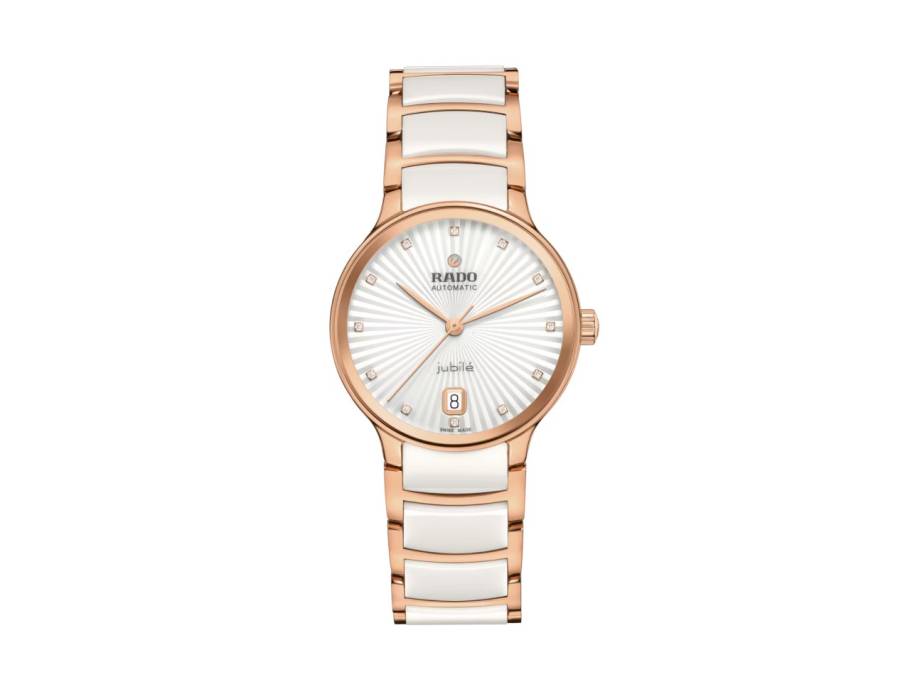 Centrix Diamonds Automatik Edelstahl Roségold-PVD 35mm weißes Zifferblatt mit Brillanten Metallband