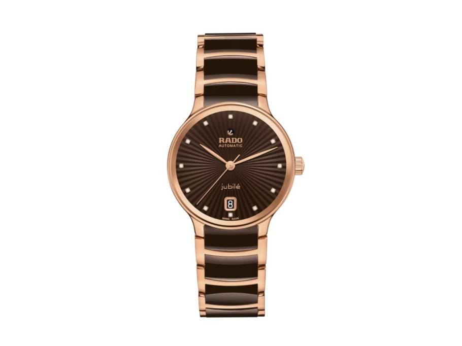 Centrix Diamonds Automatik Edelstahl Roségold-PVD 35mm braunes Zifferblatt mit Brillanten Metallband