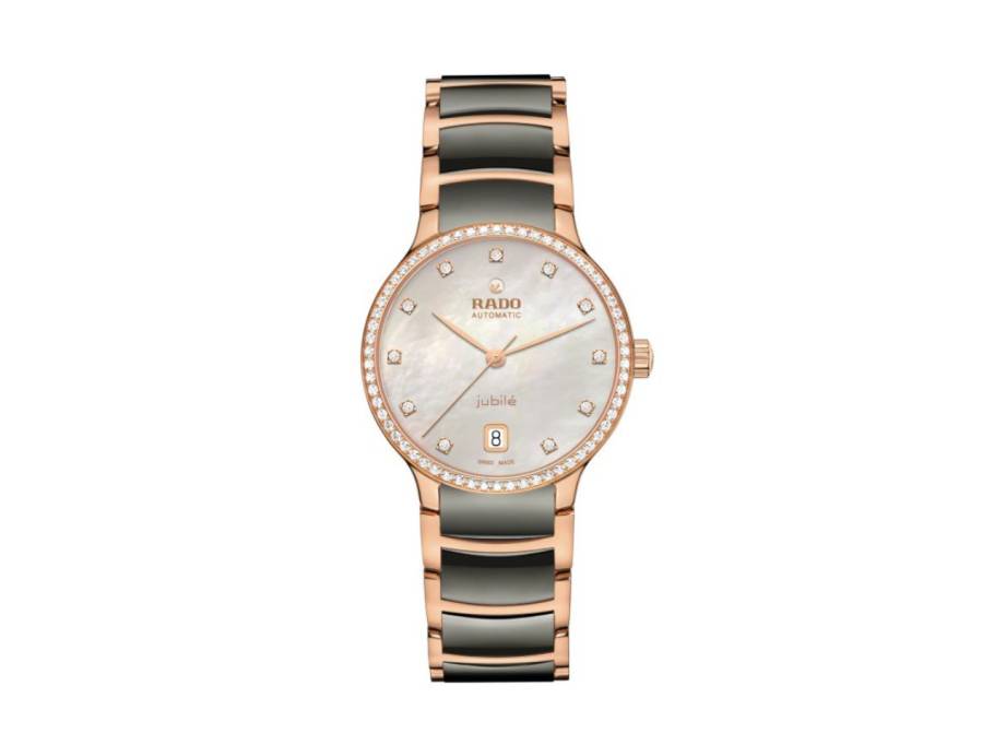Centrix Diamonds Automatik Edelstahl Roségold-PVD 35mm weißes Zifferblatt mit Brillanten Metallband