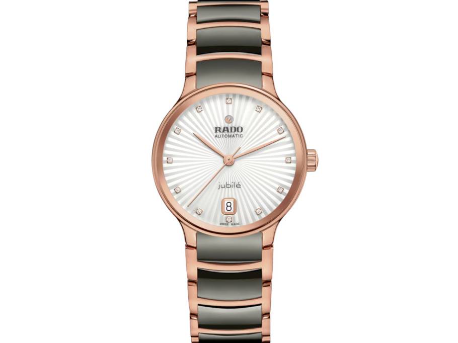 Centrix Diamonds Automatik Edelstahl Roségold-PVD 35mm weißes Zifferblatt graues Keramikband