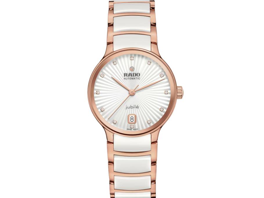 Centrix Diamonds Automatik Edelstahl Roségold-PVD 35mm weißes Zifferblatt weißes Keramikband