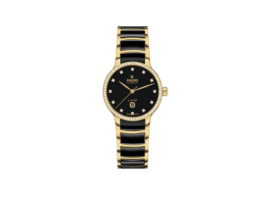Centrix Diamonds Automatik Edelstahl Gelbgold-PVD 30,5mm schwarzes Zifferblatt mit Brillanten Keramikband