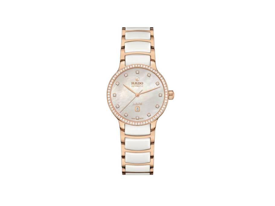 Centrix Diamonds Automatik Edelstahl Roségold-PVD 30,5mm weißes Zifferblatt mit Brillanten Keramikband
