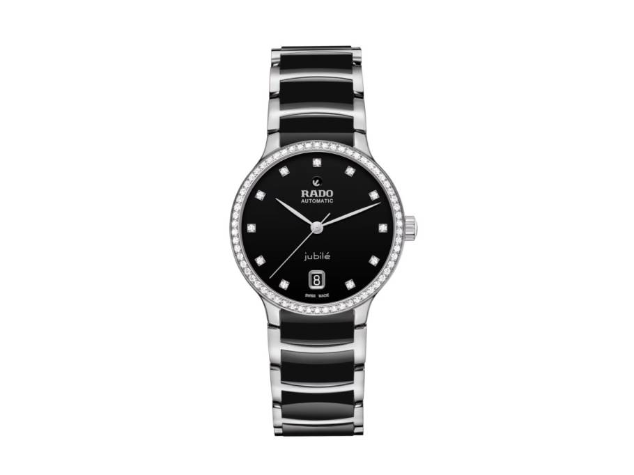 Centrix Diamonds Automatik Edelstahl 35mm schwarzes Zifferblatt mit Brillanten Metallband