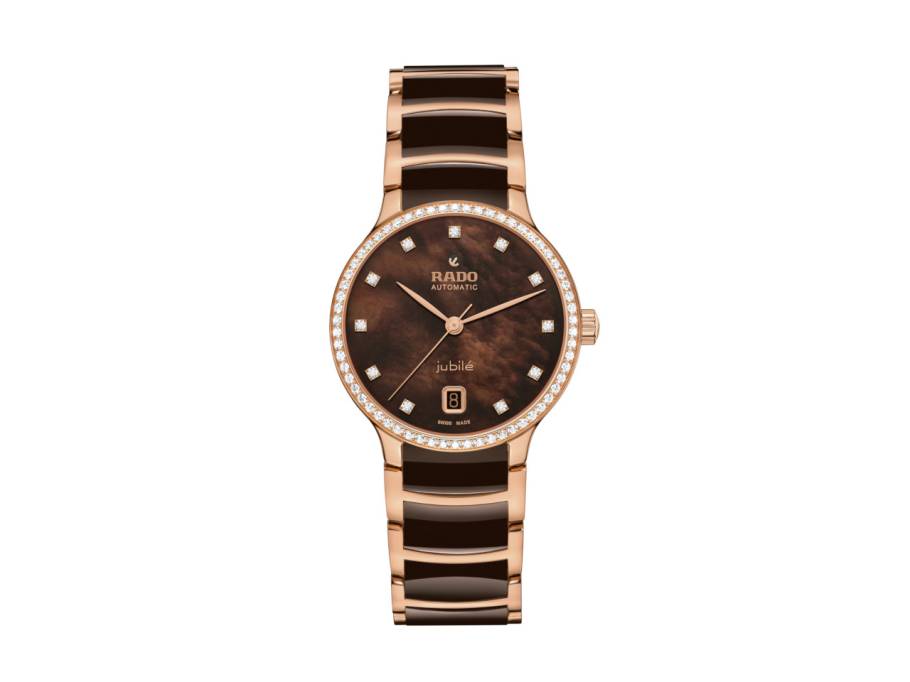 Centrix Diamonds Automatik Edelstahl Roségold-PVD 35mm braunes Zifferblatt mit Brillanten Metallband