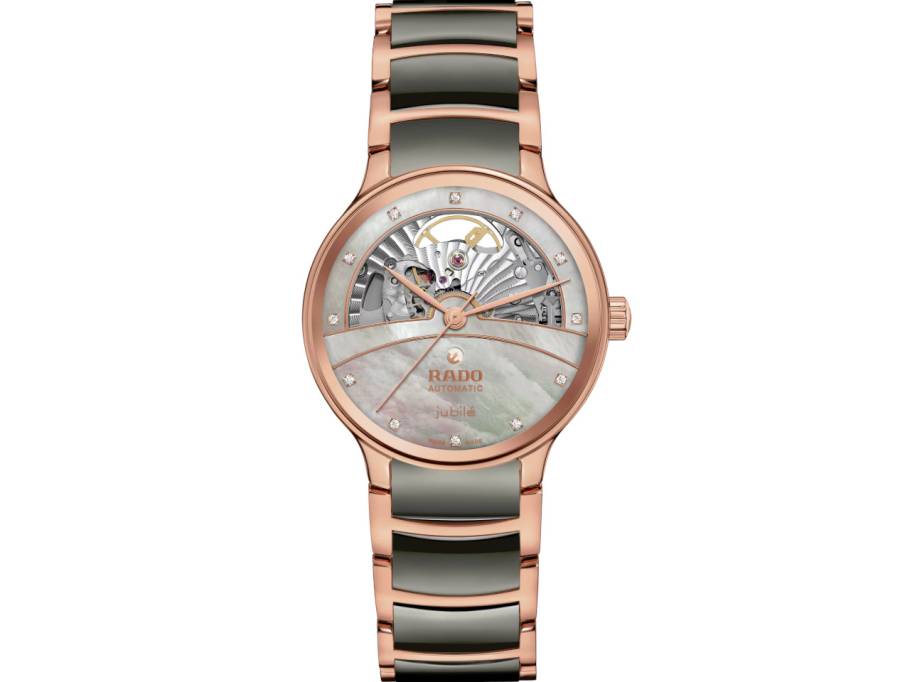 Centrix Automatic Diamonds Open Heart Edelstahl Roségold-PVD 35mm graues Zifferblatt graues Keramikband