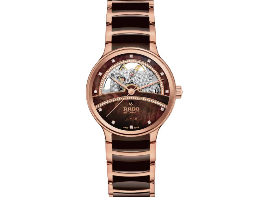 Centrix Automatic Diamonds Open Heart Edelstahl Roségold-PVD 35mm braunes Zifferblatt braues Keramikband