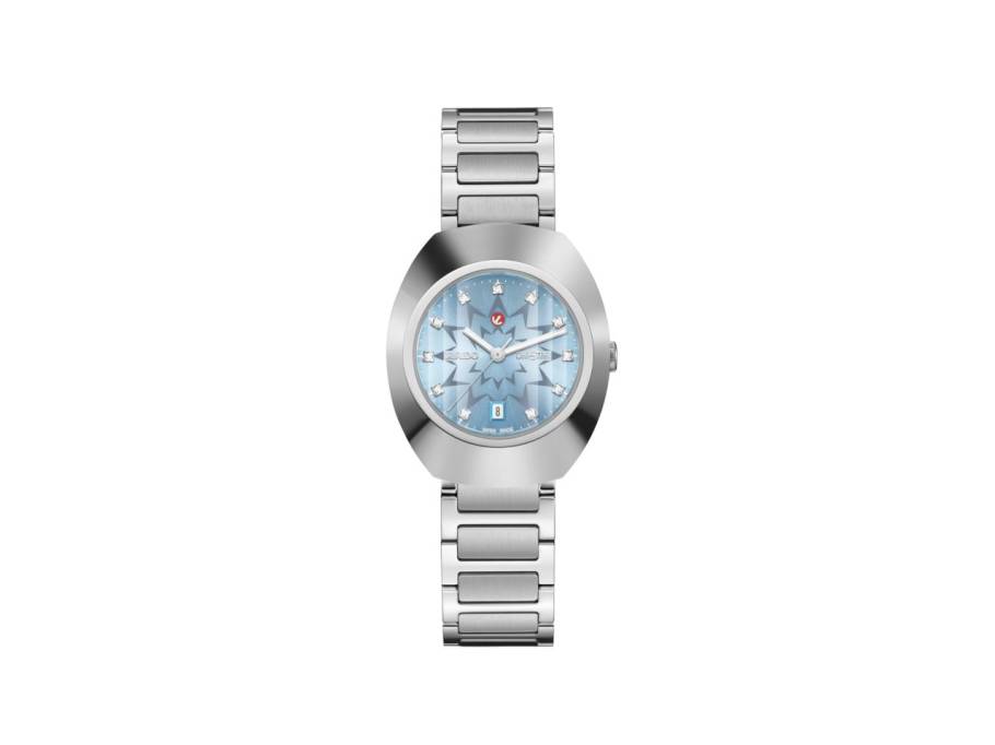 DiaStar Original Automatik Edelstahl 30mm blaues Zifferblatt mit Brillanten Metallband