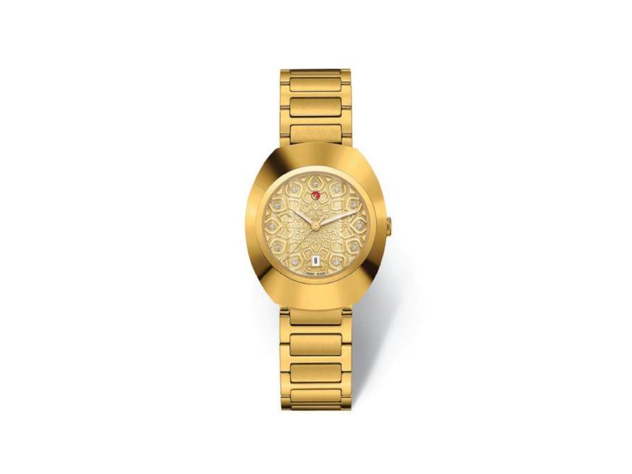DiaStar Original Automatik Edelstahl Gelbgold-PVD 30mm goldfarbenes Zifferblatt Metallband