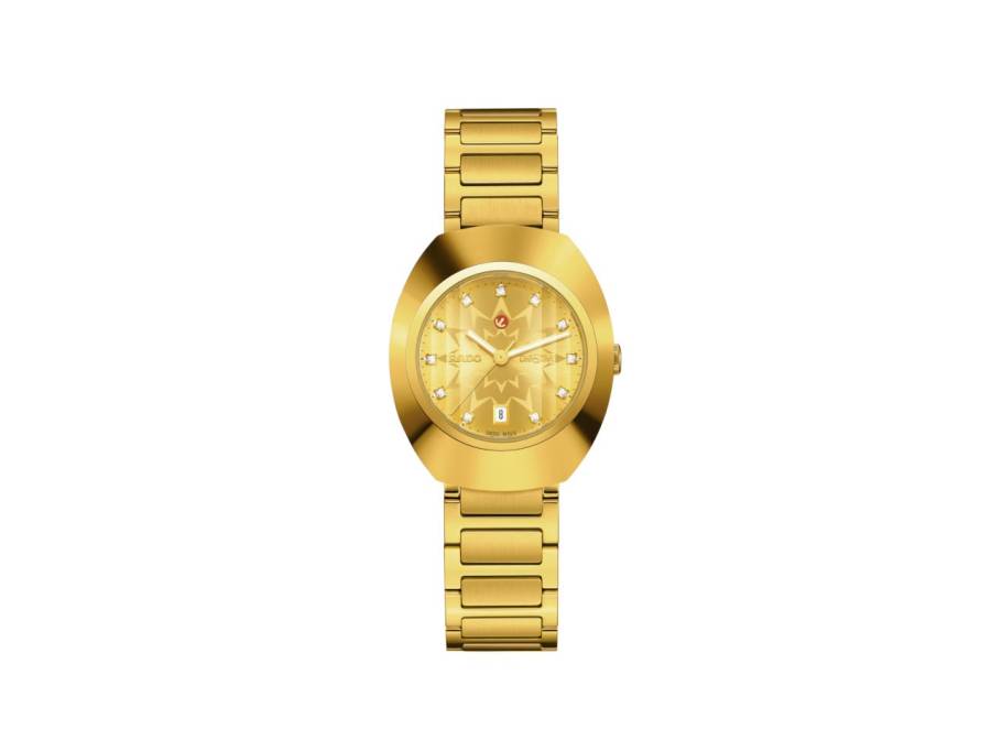 DiaStar Original Automatik Edelstahl Gelbgold-PVD 30mm goldfarbenes Zifferblatt mit Brillanten Metallband