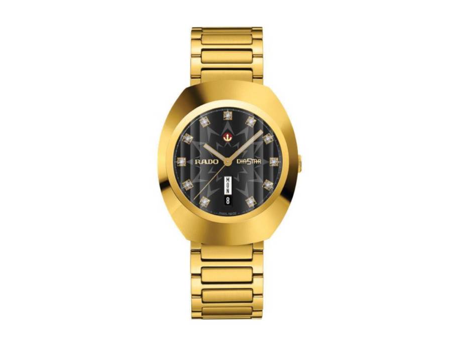 DiaStar Original Automatik Edelstahl Gelbgold-PVD 38mm graues Zifferblatt Metallband