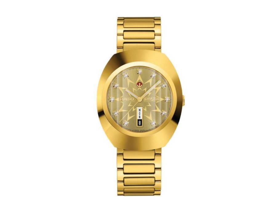 DiaStar Original Automatik Edelstahl Gelbgold-PVD 38mm goldfarbenes Zifferblatt Metallband