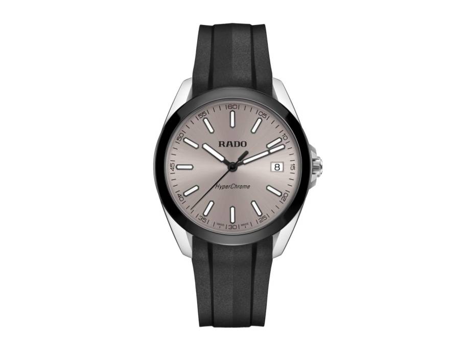 HyperChrome Quarz Edelstahl 41,5mm graues Zifferblatt schwarzes Kautschukband