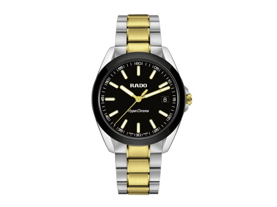HyperChrome Quarz Edelstahl 41,5mm schwarzes Zifferblatt zweifarbiges Metallband