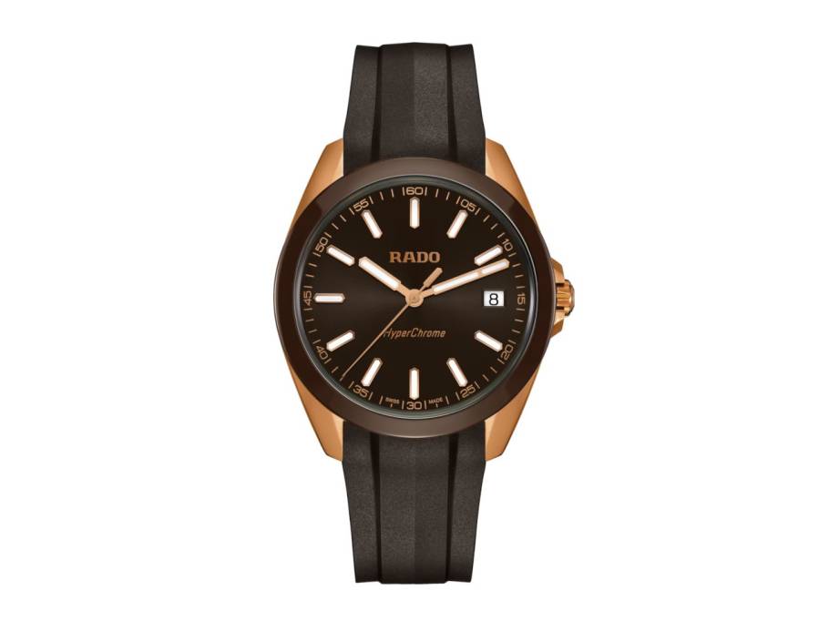 HyperChrome Quarz Edelstahl Roségold-PVD 41,5mm braunes Zifferblatt schwarzes Kautschukband