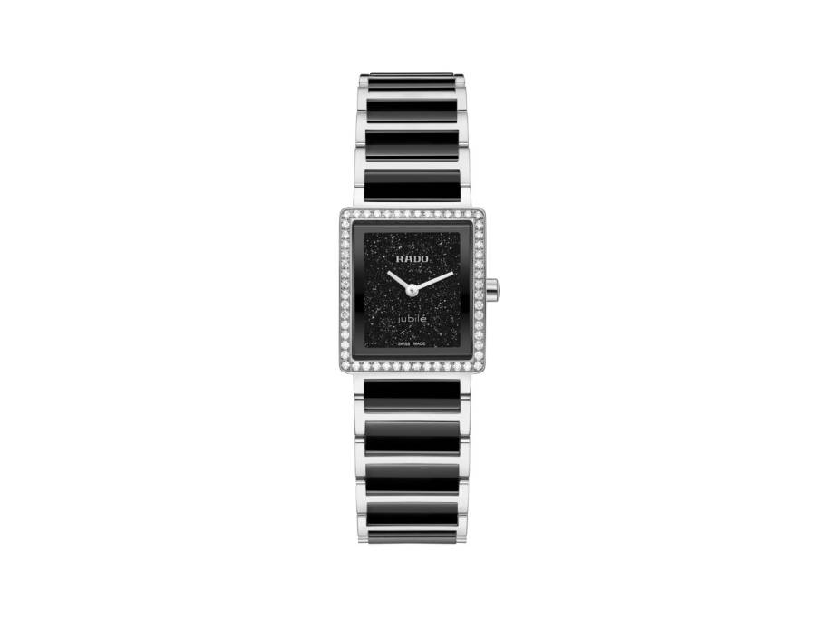   Integral Quarz Edelstahl 23x33mm schwarzes Aventurin-Zifferblatt mit Brillanten Keramikband