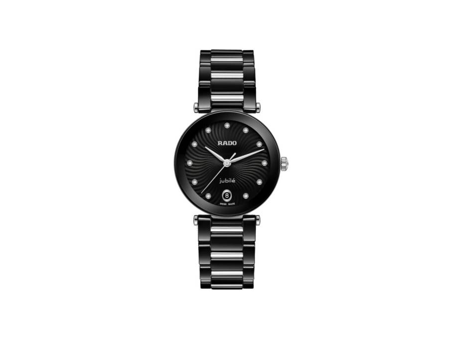 LaCoupole Diamonds Quarz Edelstahl 31mm schwarzes Zifferblatt mit Brillanten Keramikband