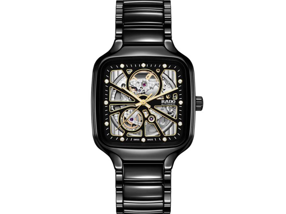 True Square Open Heart Automatik Keramik 38mm schwarzes Zifferblatt schwarzes Keramikband 