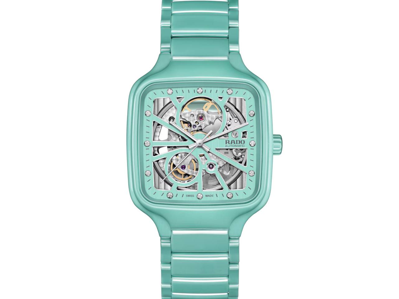 Rado True Square Open Heart Automatik Keramik 38mm turkises Zifferblatt turkises Keramikband kaufen