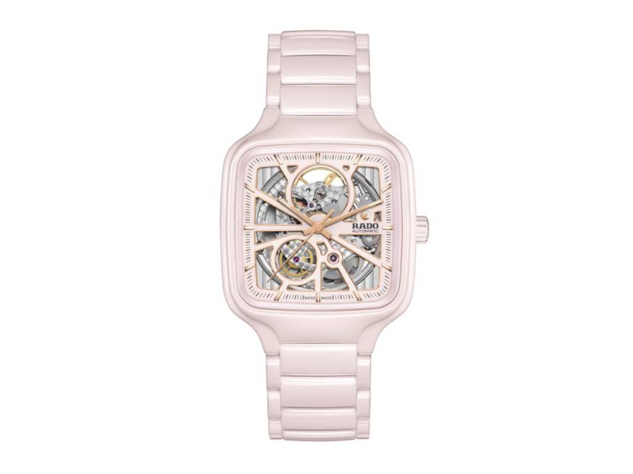 True Square Open Heart Automatik Keramik 38mm rosa Zifferblatt rosa Keramikband 