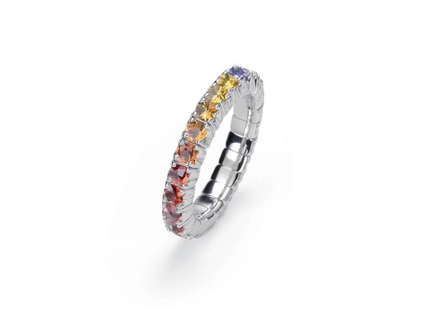 Tennis Flex  Ring rundum Saphire Regenbogen Weißgold
