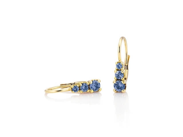 Rainbow Ohrhänger kurz Gelbgold Saphir blau