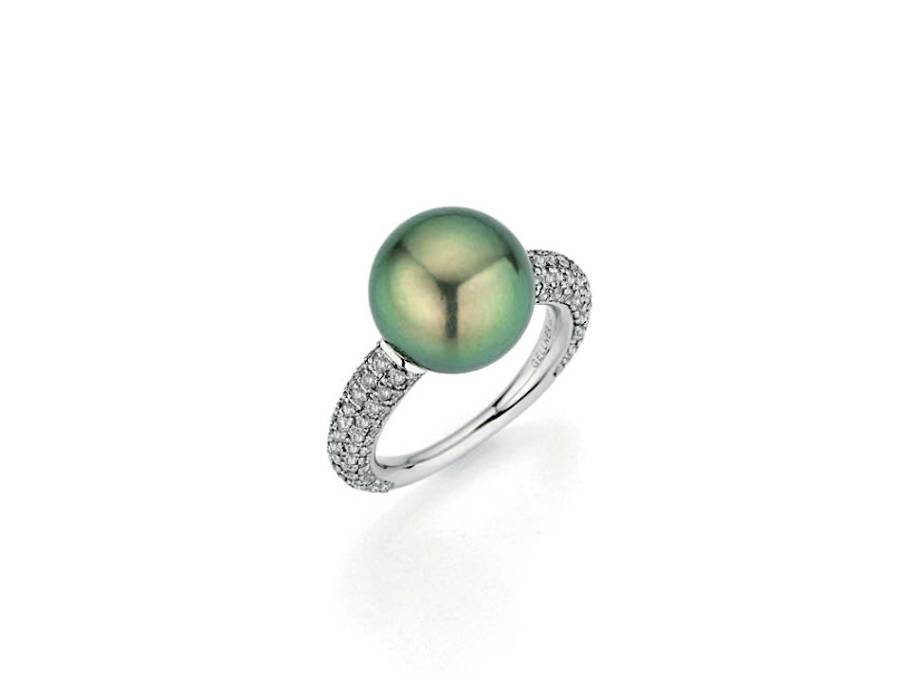 Modern Classic Ring Platin mit Brillanten Paveé und Maruteaperle