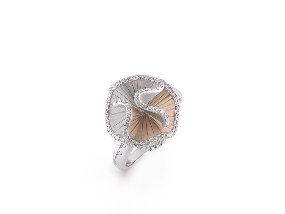 Sultana Ring Bicolor White Ice und Natural Beige Gold mit Brillanten 0,230ct