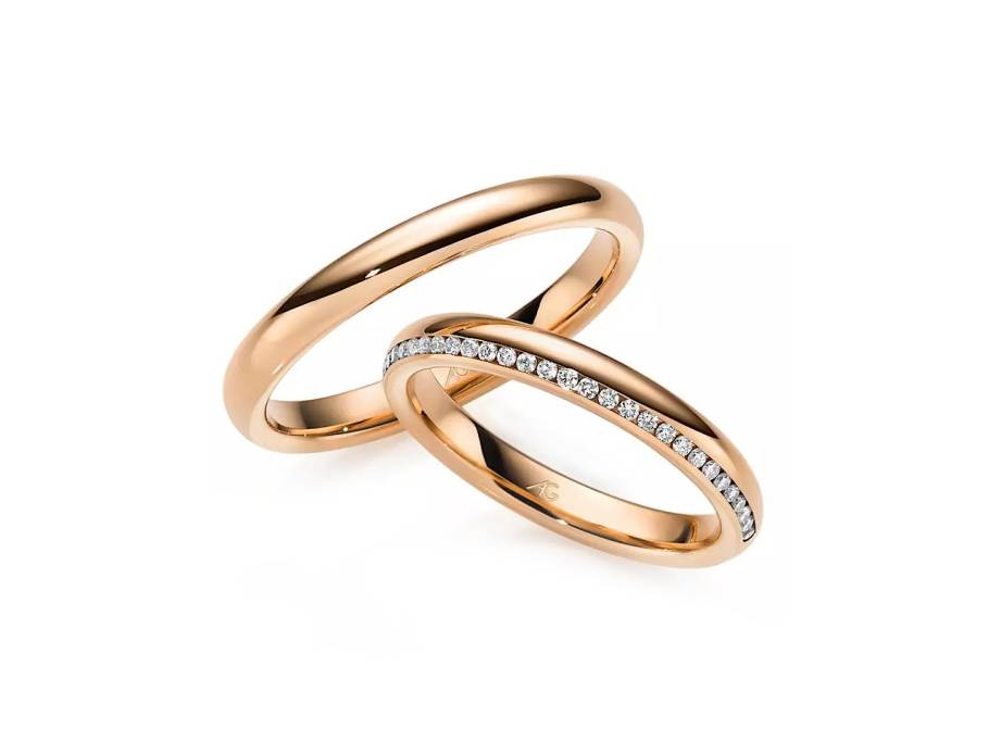 Basic-Kollektion Trauring Paar aus 585/- Mittelgold mit Brillanten 0,140ct