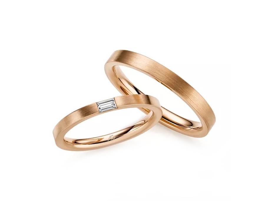 Exclusiv-Kollektion Trauring Paar aus 750/- Mittelgold mit Baguette-Diamant 0,110ct