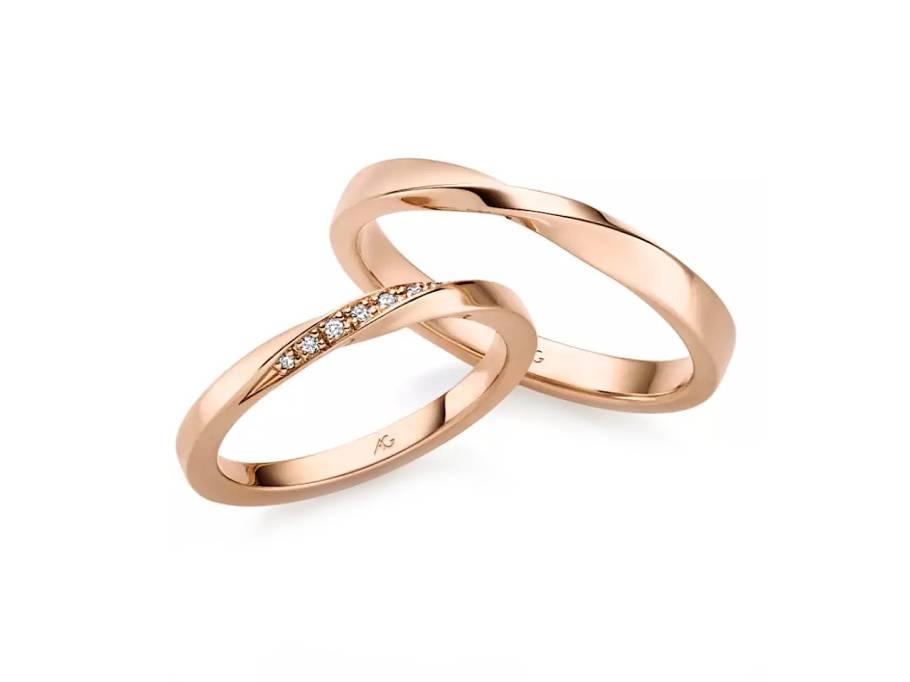 Exclusiv-Kollektion Trauring Paar aus 585/- Mittelgold mit Brillanten 0,035ct