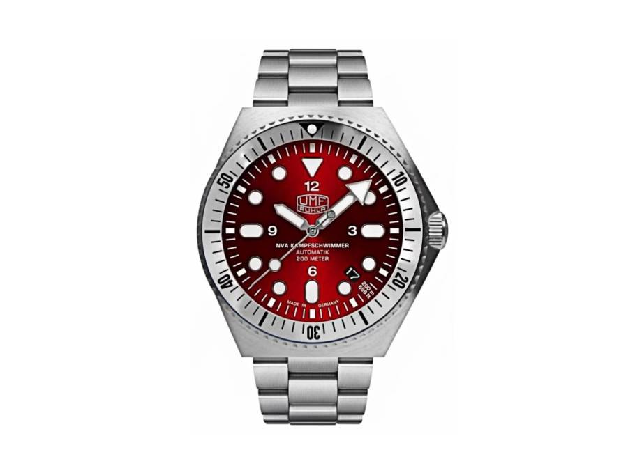 Kampfschwimmer Automatik Edelstahl 42mm rotes Zifferblatt Metallband limitiert