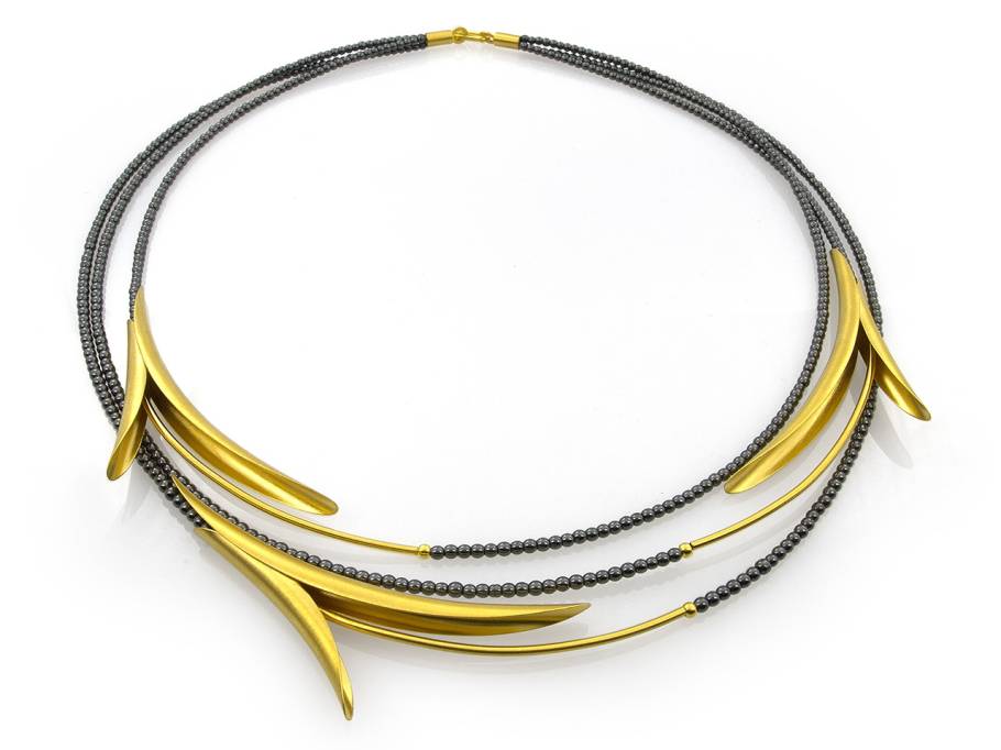    OKN Collier Silber vergoldet mit Hämatit