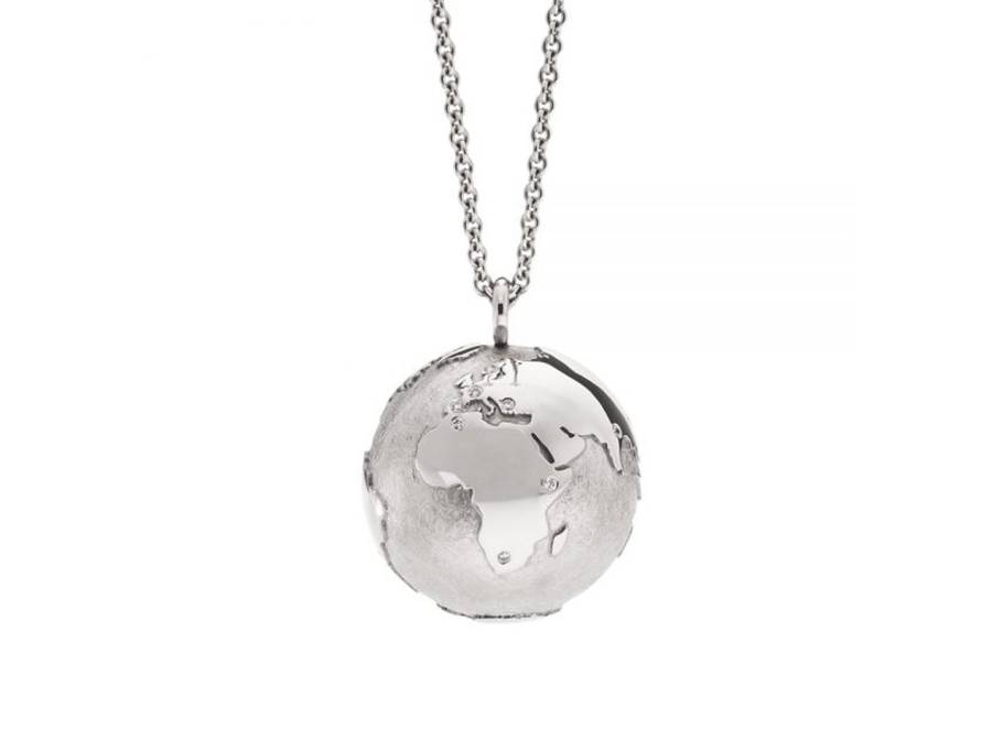 Meine Welt: Individuelle Weltkugel mit Ihren Lieblingszielen in Weißgold 19mm mit Stein
