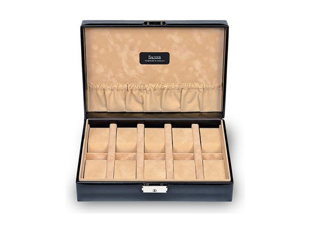 Uhrenetui für 10 Uhren italienisches Leder schwarz beige