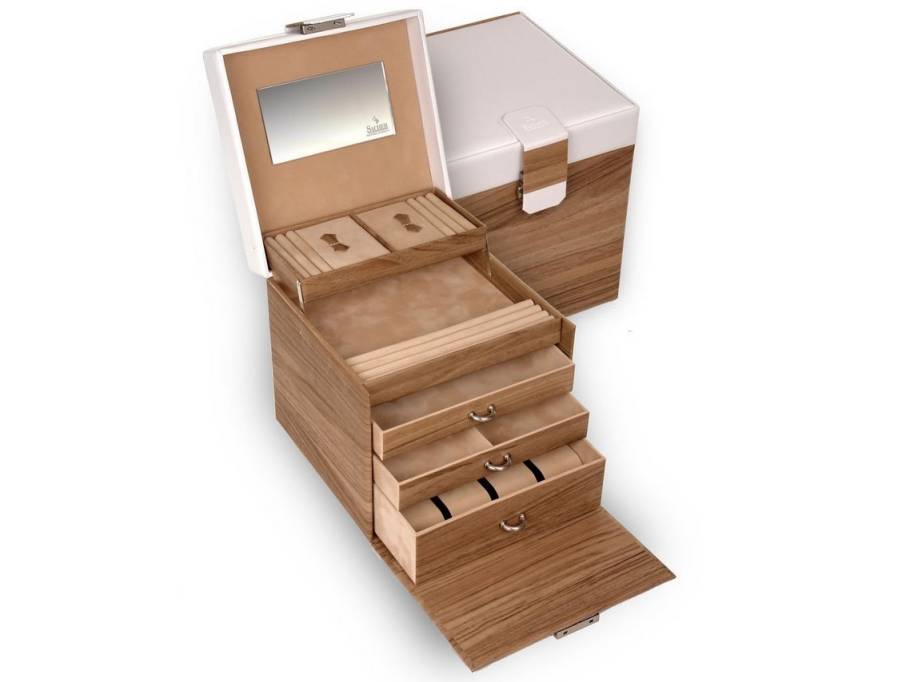  Schmuckkoffer Lisa in Echtholzoptik nordic style Feinsynthetic mit abschließbarem Schloss