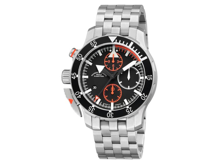 S.A.R. Flieger-Chronograph Automatik Edelstahl 45mm schwarzes Zifferblatt Metallband