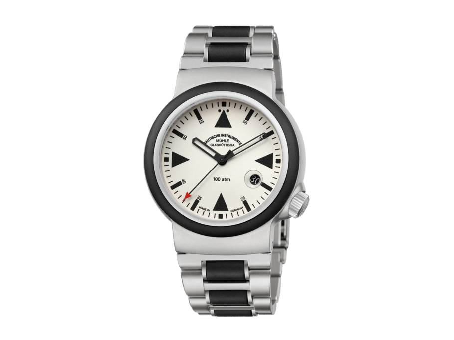 S.A.R. Mission-Timer LUMEN Automatik 42mm beiges Zifferblatt Metallband mit Kautschukeinlagen