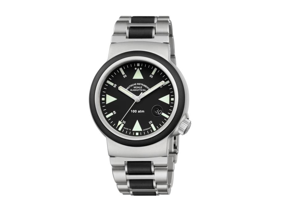S.A.R. Rescue-Timer Automatik Edelstahl 42mm schwarzes Zifferblatt Metallband mit Kautschukeinlagen