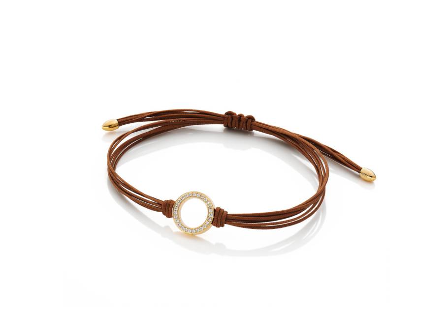 Saturn Makramee-Armband braun Gelbgold 12mm mit Brillanten 0,140ct