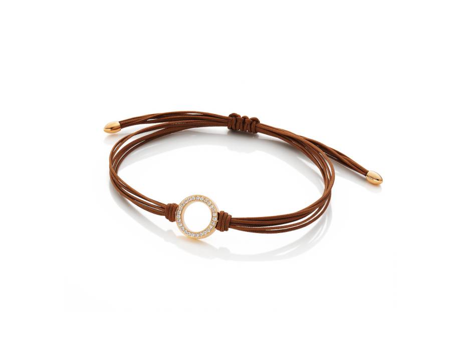 Saturn Makramee-Armband braun Rotgold 12mm mit Brillanten 0,140ct