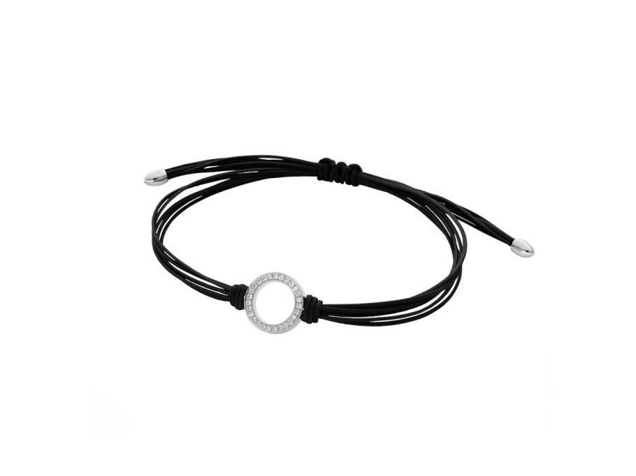 Saturn Makramee-Armband schwarz Weißgold 12mm mit Brillanten 0,140ct