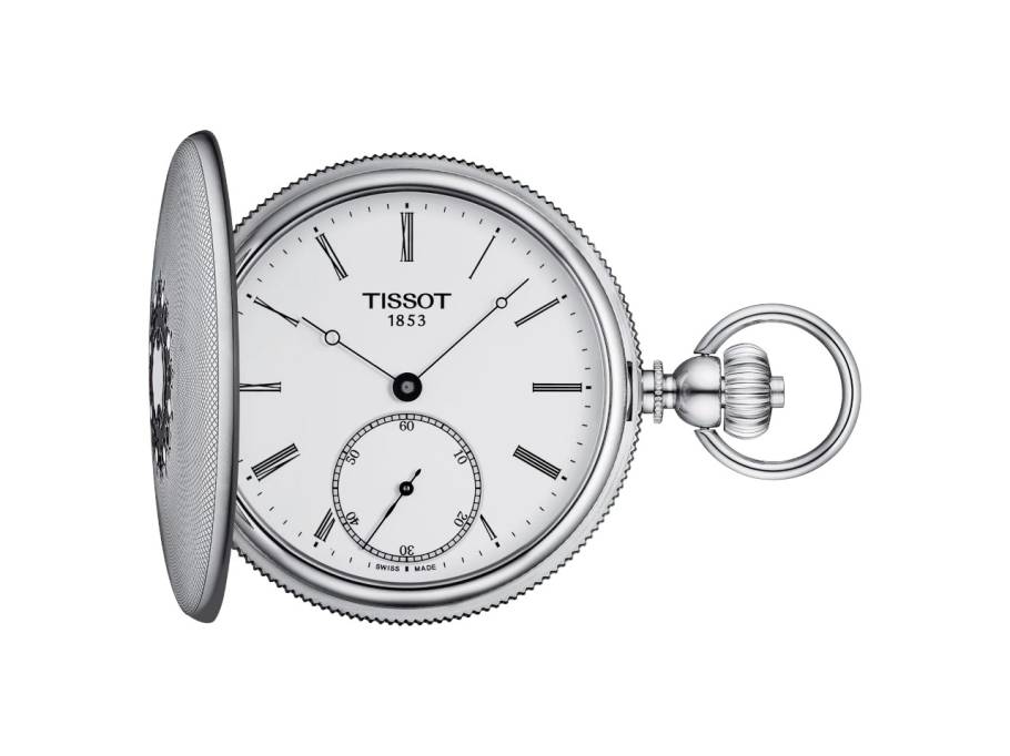 T-Pocket Taschenuhr Savonnette Handaufzug Edelstahl 48,5mm weißes Zifferblatt