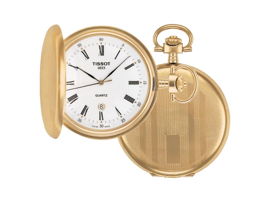 T-Pocket Taschenuhr Savonnette Quarz Edelstahl PVD-beschichtet 48,5mm weißes Zifferblatt