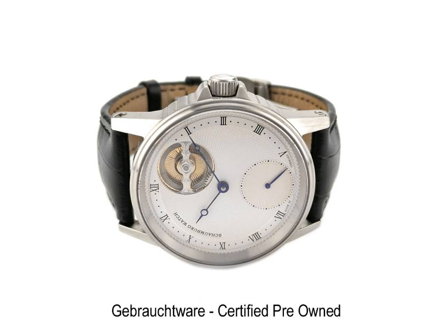 Schaumburg Watch Classic II Handmade 84 Handaufzug Edelstahl 42mm weißes Zifferblatt schwarzes Lederband Full Set Occasion Neu