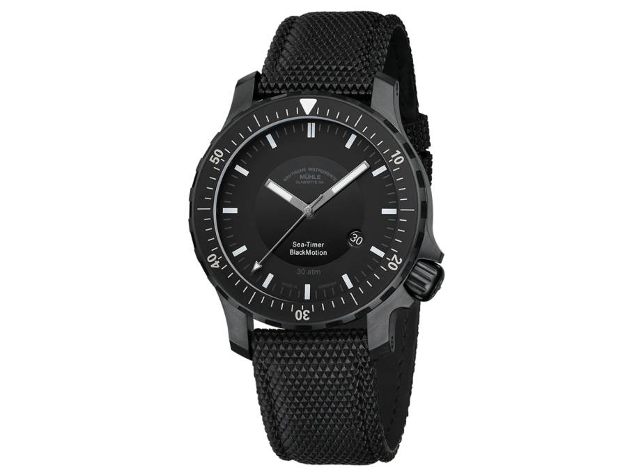 Sea-Timer Blackmotion Automatik Edelstahl PVD-Schwarz 44mm schwarzes Zifferblatt schwarzes Textilband