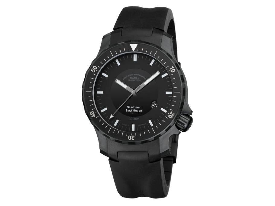 Sea-Timer Blackmotion Automatik Edelstahl PVD-Schwarz 44mm schwarzes Zifferblatt schwarzes Kautschukband