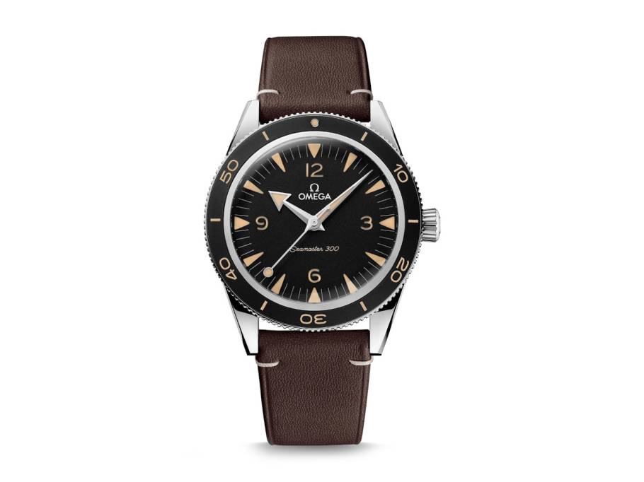 Seamaster 300 Automatik Edelstahl 41mm schwarzes Zifferblatt braunes Lederband