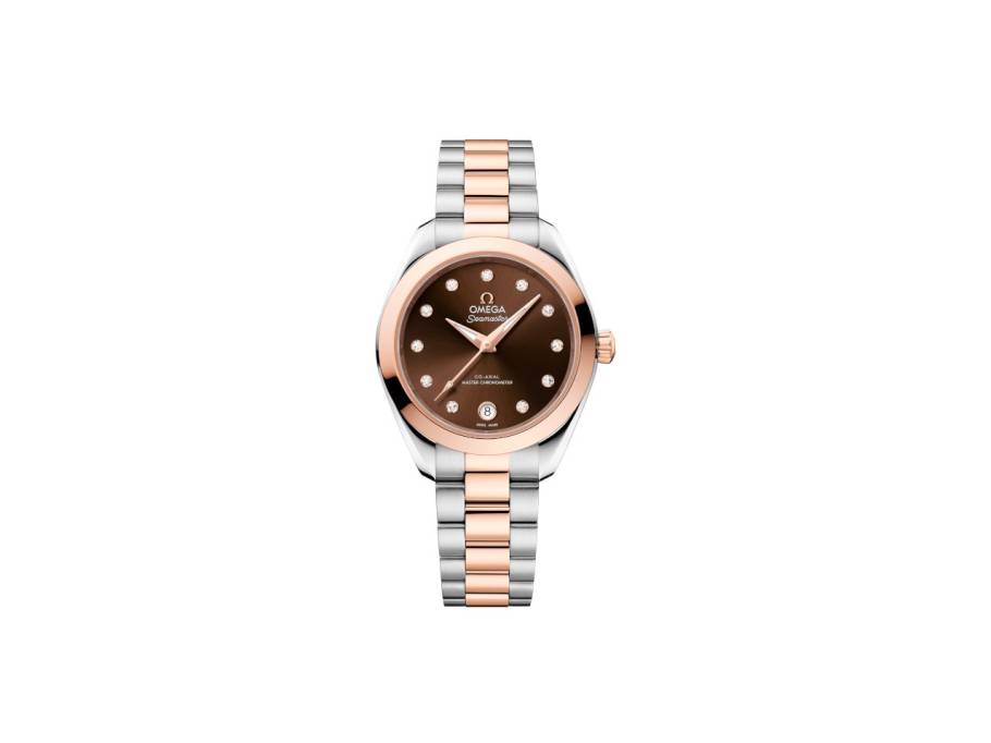 Seamaster Aqua Terra 150M Automatik Edelstahl und Rotgold 30mm braunes Zifferblatt mit Diamanten Metallband