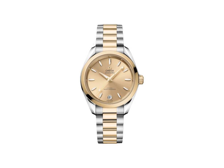Seamaster Aqua Terra Shades Automatik Edelstahl 34mm goldenes Zifferblatt zweifarbiges Metallband
